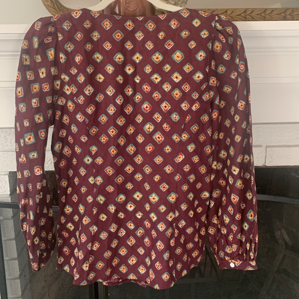 NWT Polo Ralph Lauren Block-Print Linen Button-Front Top - Picture 10 of 11
